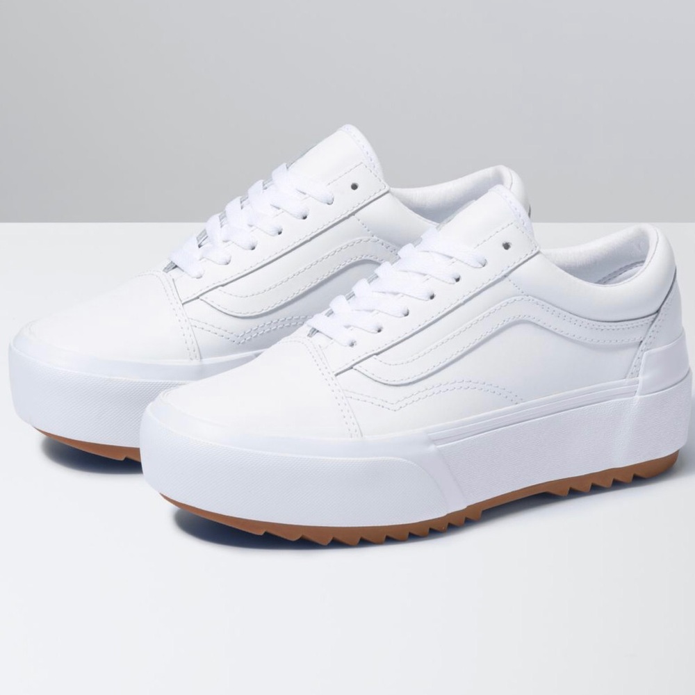 Vans white leather platform stacked w9 NWT